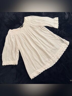 Zac & Rachel White Crochet-Trim Peasant Tunic